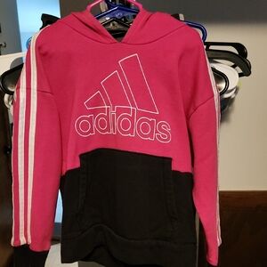 Adidas Pink and Black Color-Block Hoodie Sweatshirt